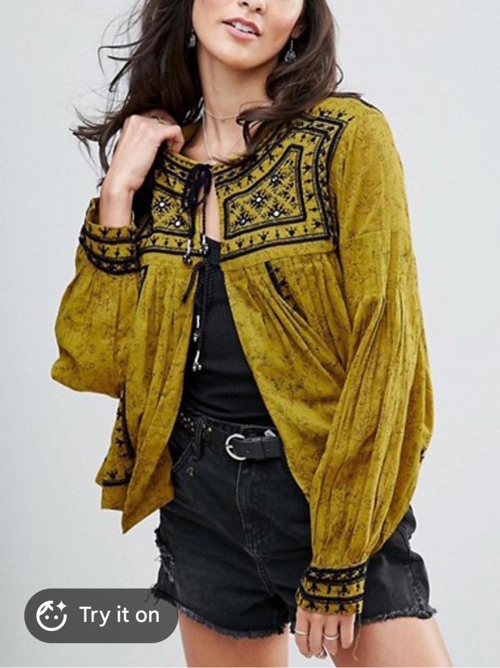 Free People - Twilight Folk Embroidered Cropped Jacket shirt top blouse